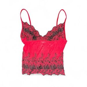 Red and Black Lace Detail Floral Embroidered Lingerie Cami Top Women’s Size Med